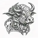 cow and army helmet adorned tattoo design idea