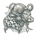 cow and army helmet adorned tattoo design idea