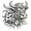 cow and army helmet adorned tattoo design idea