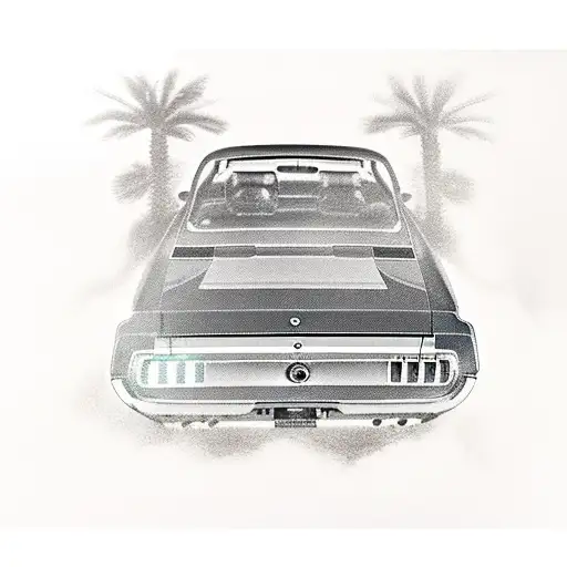 1970 Ford Mustang Fastback, soda shop, coffee shop, sunset, driving tattoo design idea
