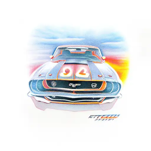 1970 ford mustang fastback diner's driving sunset tattoo design idea