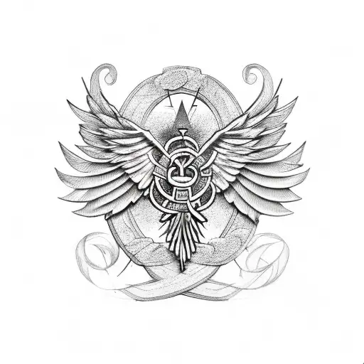 Greek Themed sleeve with caduceus and wings tattoo design idea