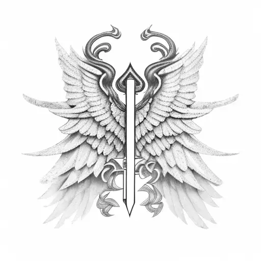 Caduceus with wings and Greek column tattoo design idea