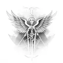 Caduceus with wings and Greek column tattoo design idea