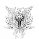 Caduceus with wings and Greek column tattoo design idea