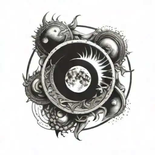 This drawing depicts two overlapping circles, representing the moon and the sun, arranged vertically. tattoo design idea