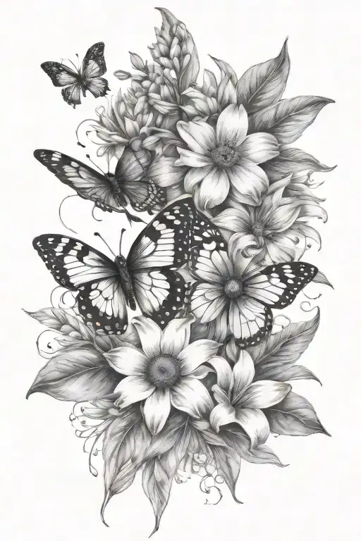 Bluebonnets waterlillies sunflowers Daisies butterfly hummingbird bird tattoo design idea