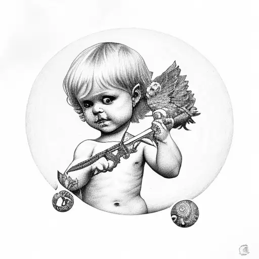 cherub holding a match tattoo design idea