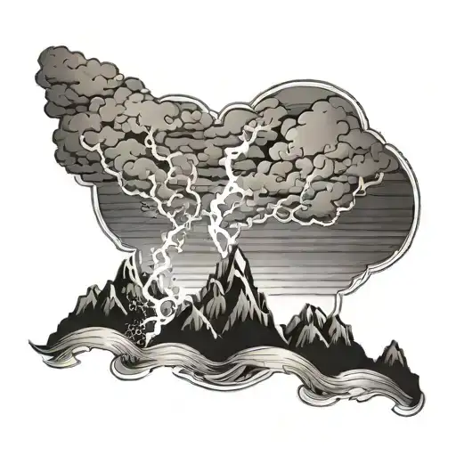 mountains, sea, lightning, 2016, waves, dark clouds, love, tattoo design idea