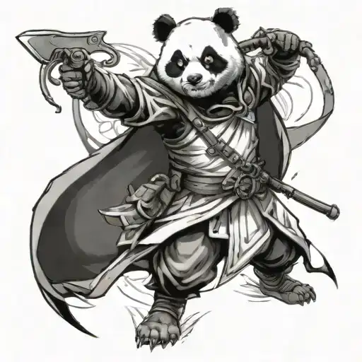 panda dresses as assassin's Creed and using secret blade from assassin's creed tattoo design idea