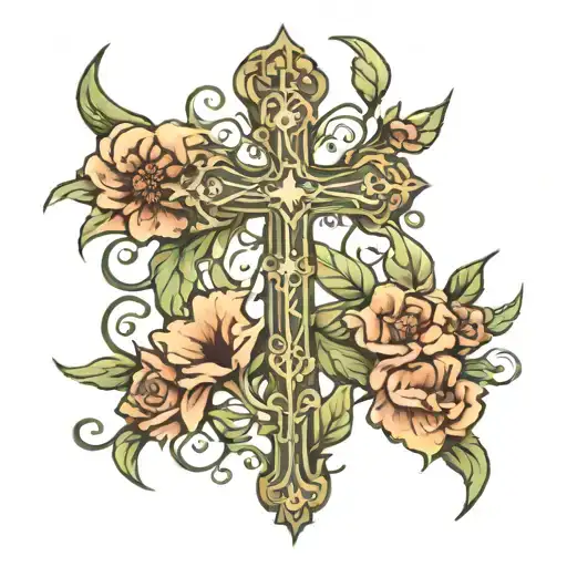 flowers vines wrapped cross tattoo tattoo design idea