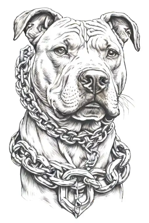 pitbull with a chain with a knuckle duster attached to it  tattoo design idea