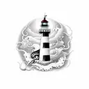 lighthouse with squid tattoo design idea