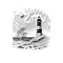 lighthouse with squid tattoo design idea