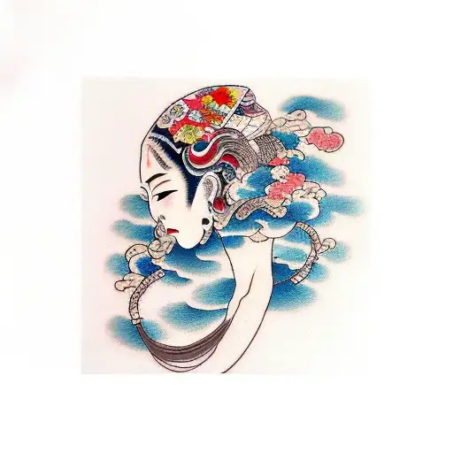 Head in clouds tattoo design idea