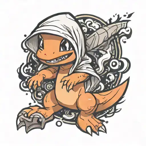 Charmander wearing a cute hoodie running tattoo design idea