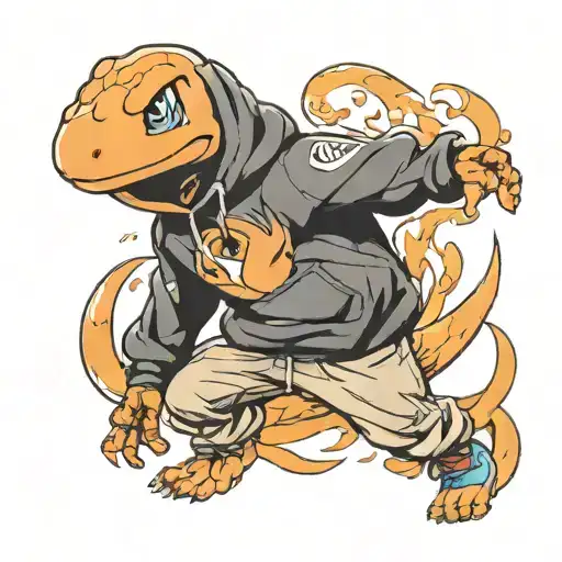 Nike Tech Charmander wearing a Nike Hoodie tattoo design idea