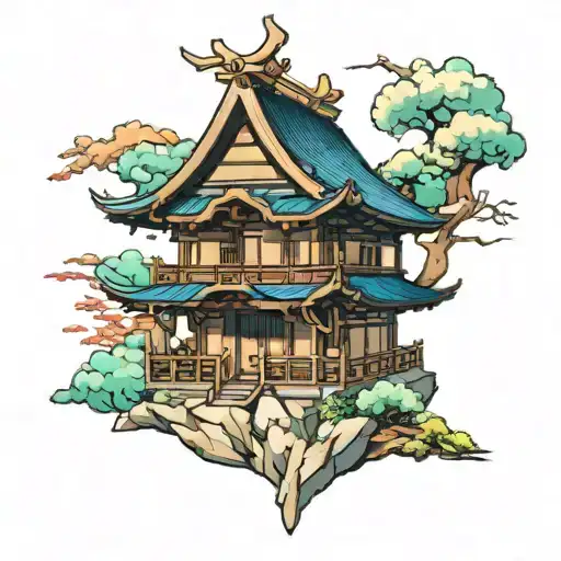 Japanese building tattoo design idea