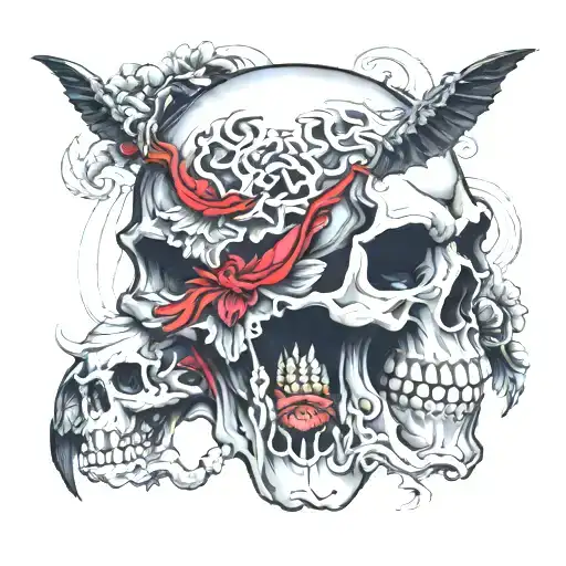 malevolent shrine sukuna qith skull surrounded tattoo design idea