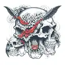 malevolent shrine sukuna qith skull surrounded tattoo design idea