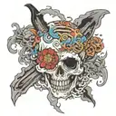 malevolent shrine sukuna qith skull surrounded tattoo design idea