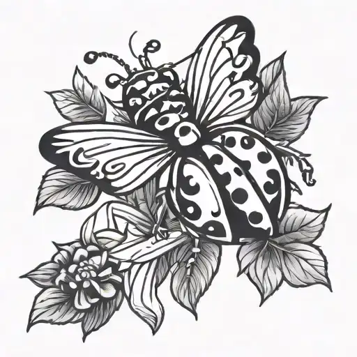 Ladybug flying with ribbon tattoo design idea