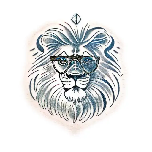lion with eyeglasses tattoo design idea