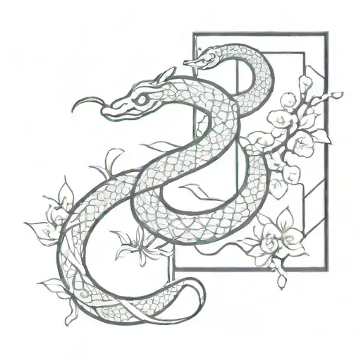 A majestic zodiac snake glides through a vibrant oriental landscape, bringing ancient culture to life. Chinese New Year  tattoo design idea