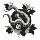 A majestic zodiac snake glides through a vibrant oriental landscape, bringing ancient culture to life. Chinese New Year  tattoo design idea
