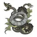 A majestic zodiac snake glides through a vibrant oriental landscape, bringing ancient culture to life. Chinese New Year  tattoo design idea