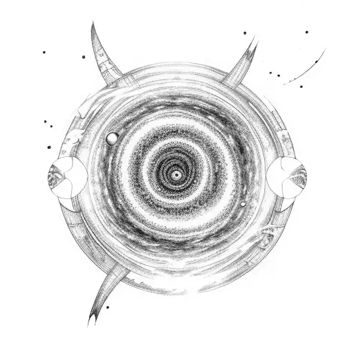 A colossal black hole consuming an entire universe, with destroyed galaxies, stars, and planets swirling into its abyss. tattoo design idea