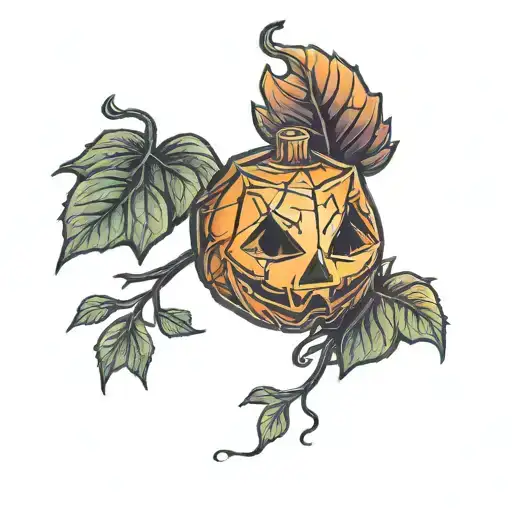d20 dice that has a jack-o'-lantern face with vines tattoo design idea