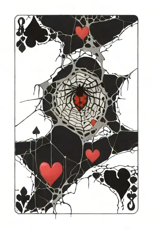 heart spider web with playing cards royal flush tattoo design idea