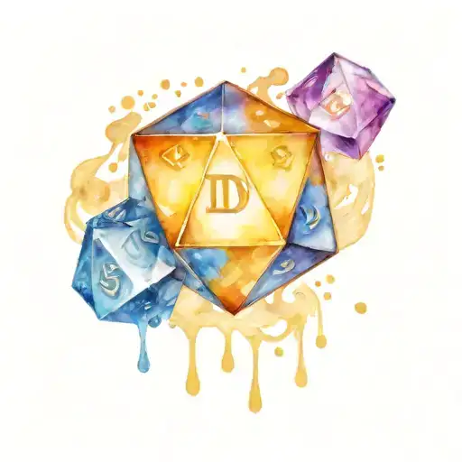 dnd d20 dice surrounded by gold and gems tattoo design idea