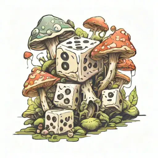 dnd  dice surrounded by mushrooms tattoo design idea