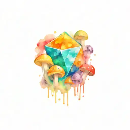 dnd d20 dice surrounded by mushrooms tattoo design idea