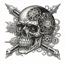A skull with intricate mechanical details inspired by muscle cars and Harley Davidson motorcycles tattoo design idea