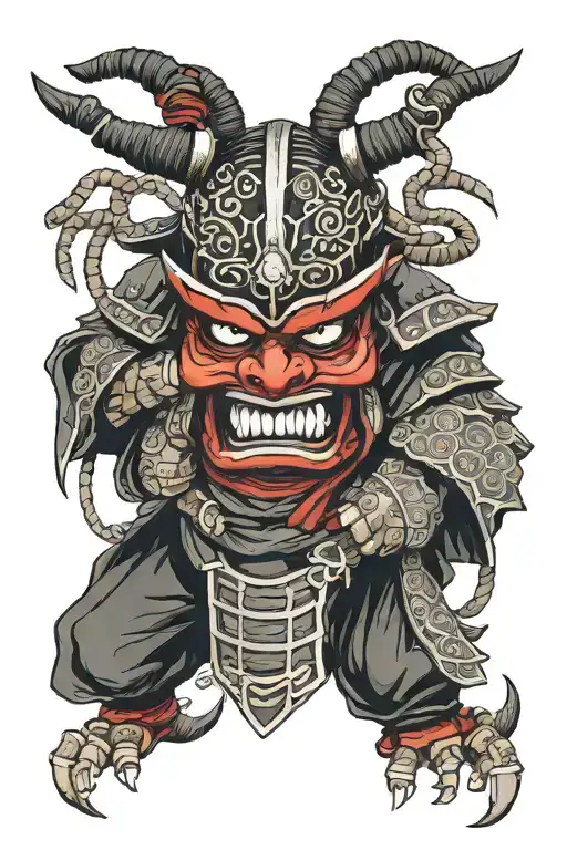 samurai kabuto with oni mask adorned tattoo design idea
