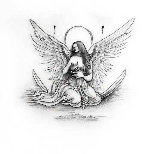 fallen Angel, Leonardo da Vinci, line work, feathered wings  tattoo design idea