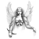 fallen Angel, Leonardo da Vinci, line work, feathered wings  tattoo design idea