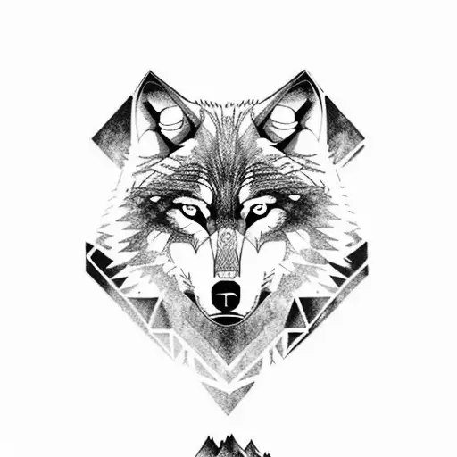 wolf standing in the forest  tattoo design idea