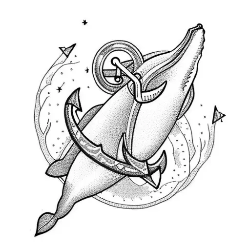 whale  with anchor tattoo design idea