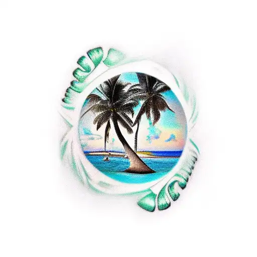ankle tattoo beach with palm trees nomad tattoo design idea