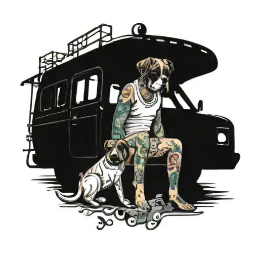 Depression prison camper van boxer dog woman of my dreams  tattoo design idea