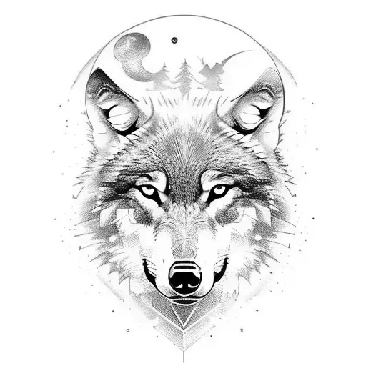 wolf with Mauri style pixels  tattoo design idea