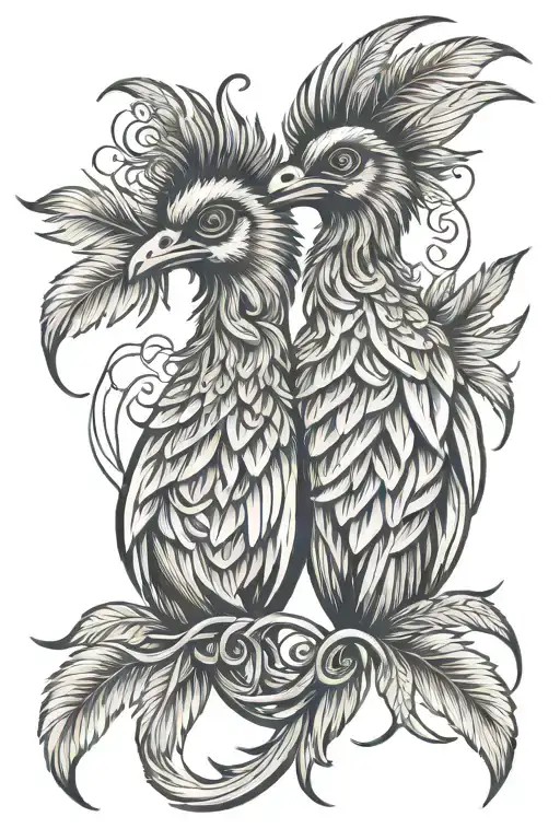 emu feather intertwined hearts tattoo design idea