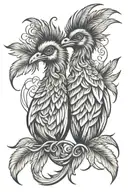 emu feather intertwined hearts tattoo design idea