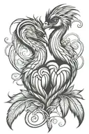 emu feather intertwined hearts tattoo design idea