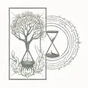 hourglass with tree of life in the center and sun and moon in the corners tattoo design idea