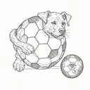 A sketch of a football with a dog paw print as the laces tattoo design idea